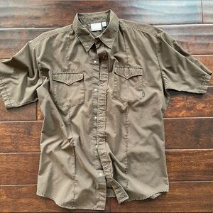 Chocolate Brown Western Styled Short Sleeved Shirt Pearl Snaps by Hurley